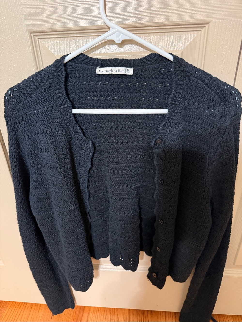 Abercrombie & Fitch Black Open-Weave Button Cardigan